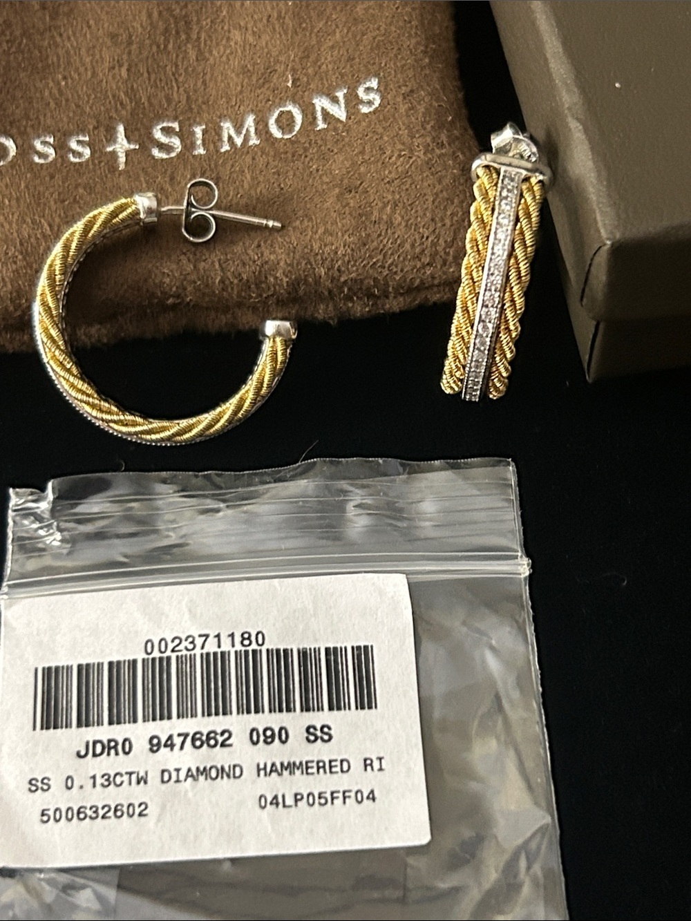Ross-Simons Two-Tone Braided Hoop Earrings with Diamond-Accented Bar